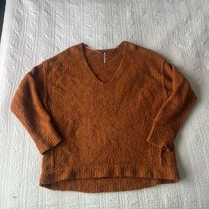 Free People Brown V-Neck Sweater with Cable Details